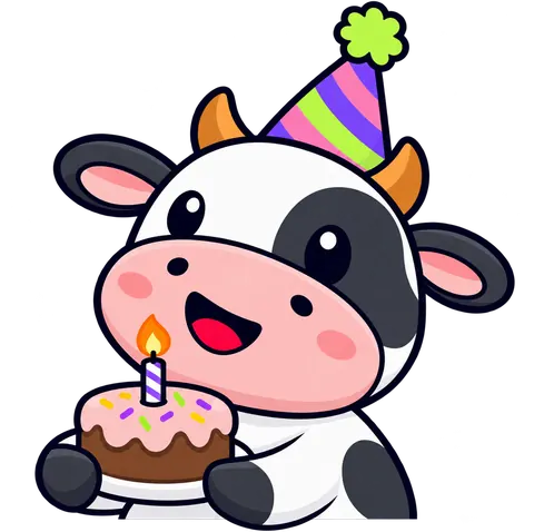 Vaquita de cumpleaños con una torta